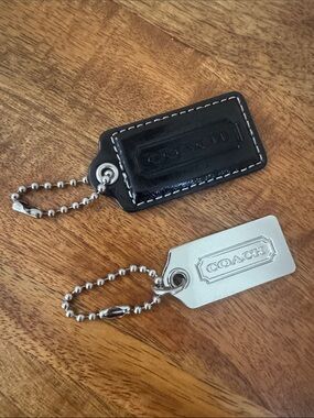 COACH Black Patent Leather and Silver Metal Hangtag Set, EUC